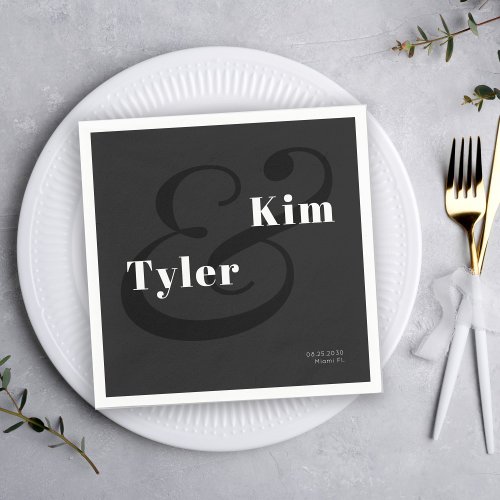 Simple modern typography black and white wedding napkins
