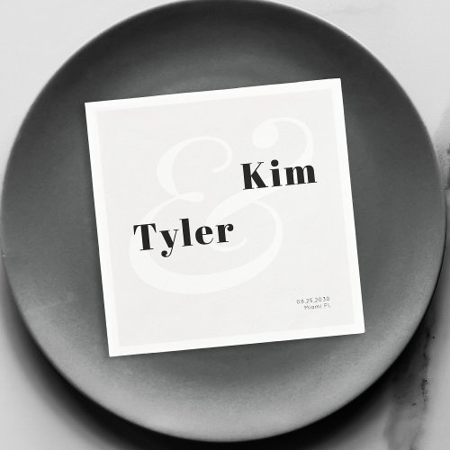 Simple modern typography black and white wedding napkins