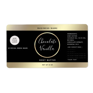 Simple modern typography black gold cosmetics logo label