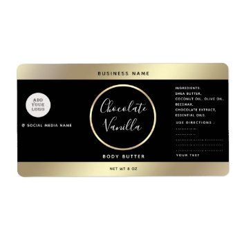 Simple Modern Typography Black Gold Cosmetics Logo Label by Makidzona at Zazzle