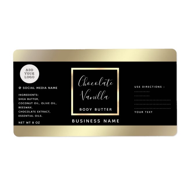 Simple modern typography black gold cosmetics logo label (Front)