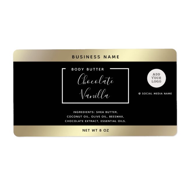 Simple modern typography black gold cosmetics logo label (Front)