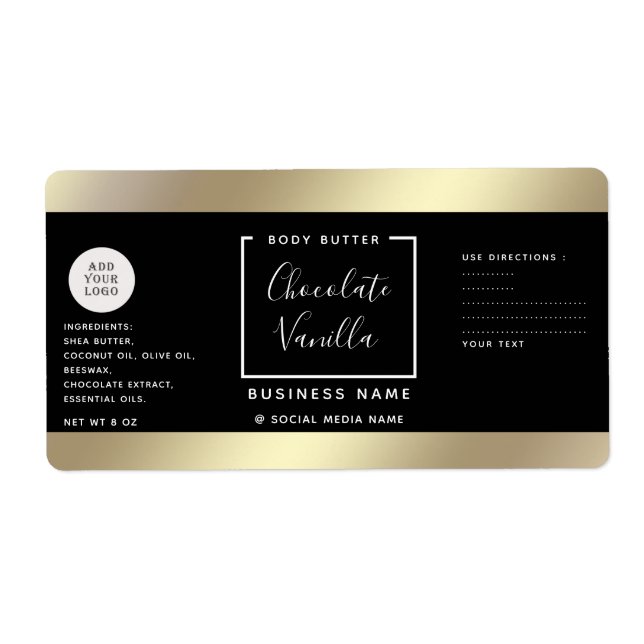 Simple modern typography black gold cosmetics logo label (Front)