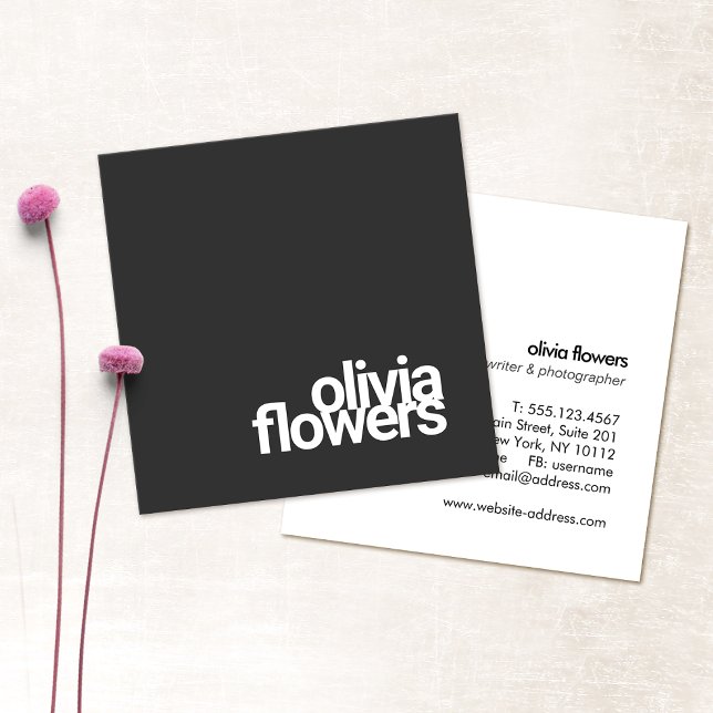 Simple Modern Typography Black Square Business Card (Creator Uploaded)