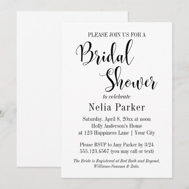 Simple Modern Typography Bridal Shower 4 Invitation (Front/Back)