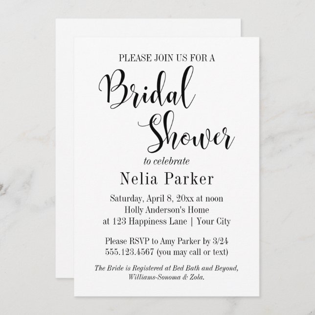 Simple Modern Typography Bridal Shower 4 Invitation (Front/Back)