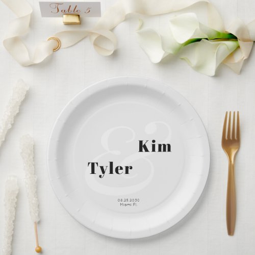 Simple modern typography bride and groom wedding paper plates
