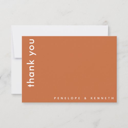 Simple Modern Typography Burnt Orange Wedding Thank You Card