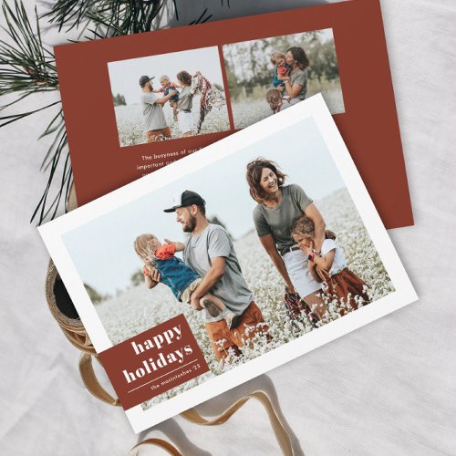 Simple Modern Typography Color Block Photo  Holiday Card