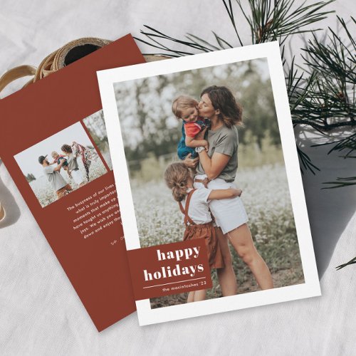 Simple Modern Typography Color Block Photo  Holiday Card