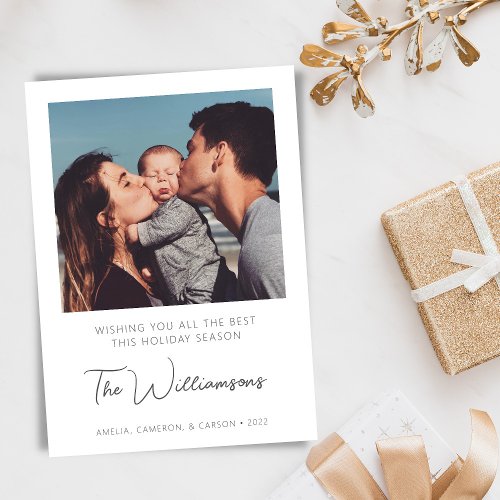 Simple Modern Typography Custom Greeting Photo Holiday Card