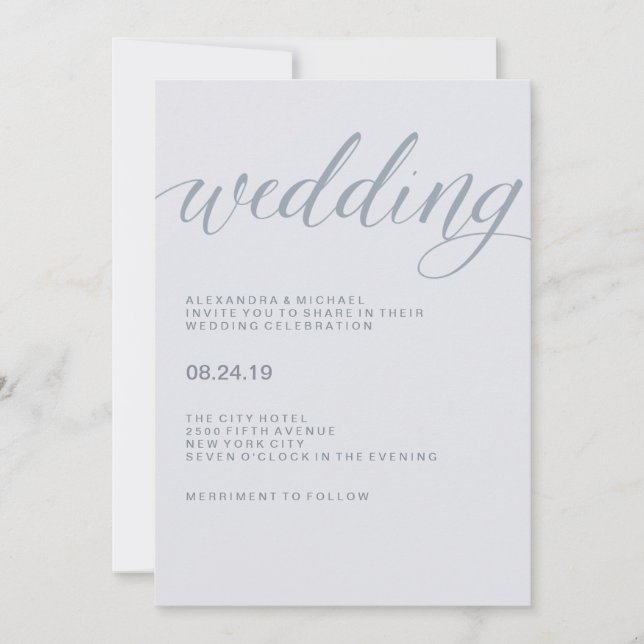 Simple Modern Typography | Dusty Blue Wedding Invitation (Front)