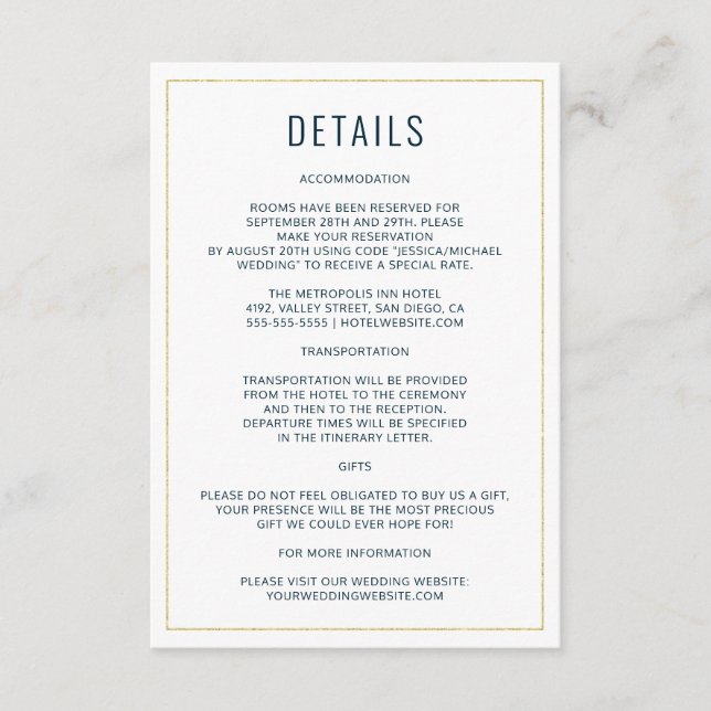 Simple Modern Typography Elegant Wedding Details Enclosure Card (Front)