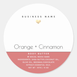 Simple modern typography gold heart Body butter Classic Round Sticker