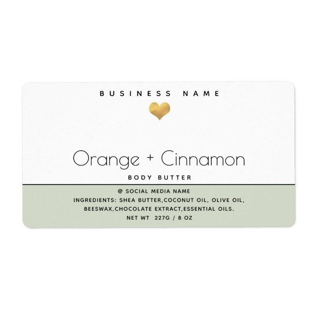 Simple modern  typography gold heart Body butter   Label (Front)
