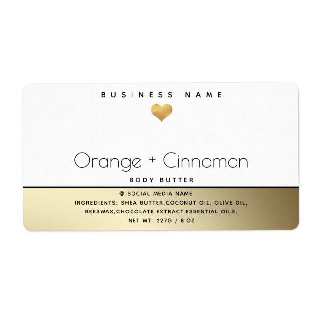 Simple modern  typography gold heart Body butter  Label (Front)