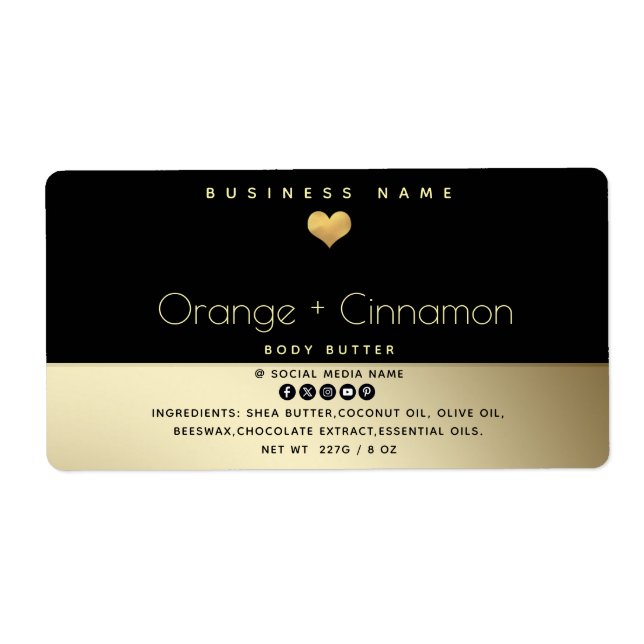 Simple modern  typography gold heart Body butter  Label (Front)