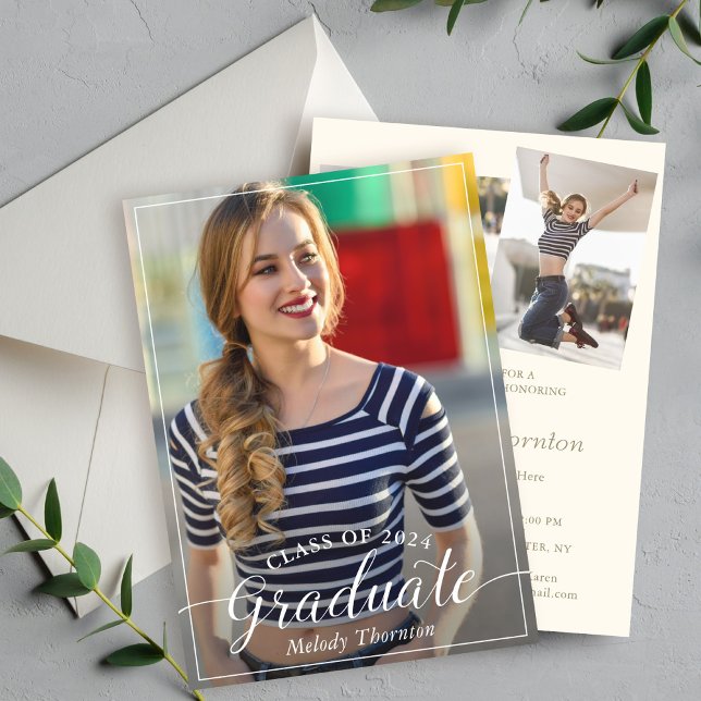 Simple Modern Typography Graduation Party 3 Photo  Invitation (Creator Uploaded)