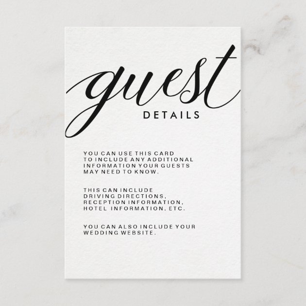 Simple Modern Typography Guest Information Enclosure Card