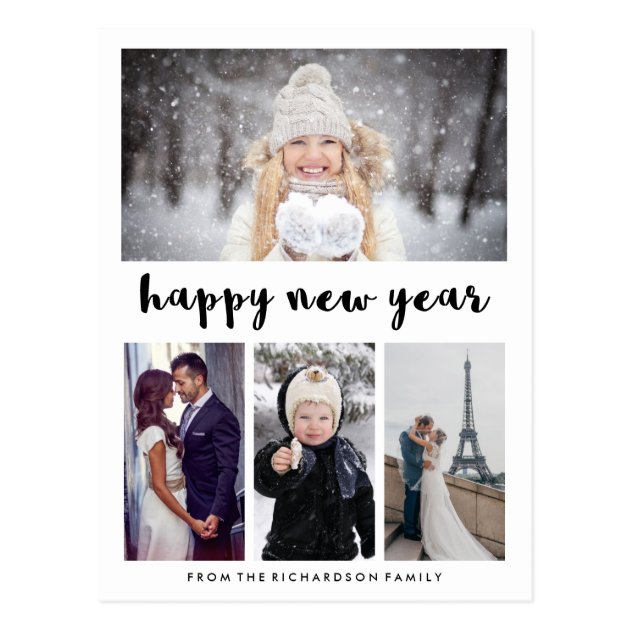Simple Modern Typography Happy New Year With Photo Postcard