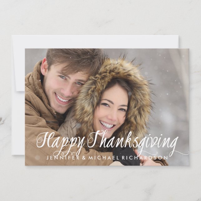 Simple Modern Typography Happy Thanksgiving Photo Holiday Card (Front)
