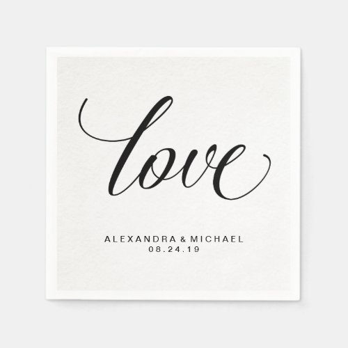 Simple Modern Typography Love on Watercolor Paper Paper Napkins