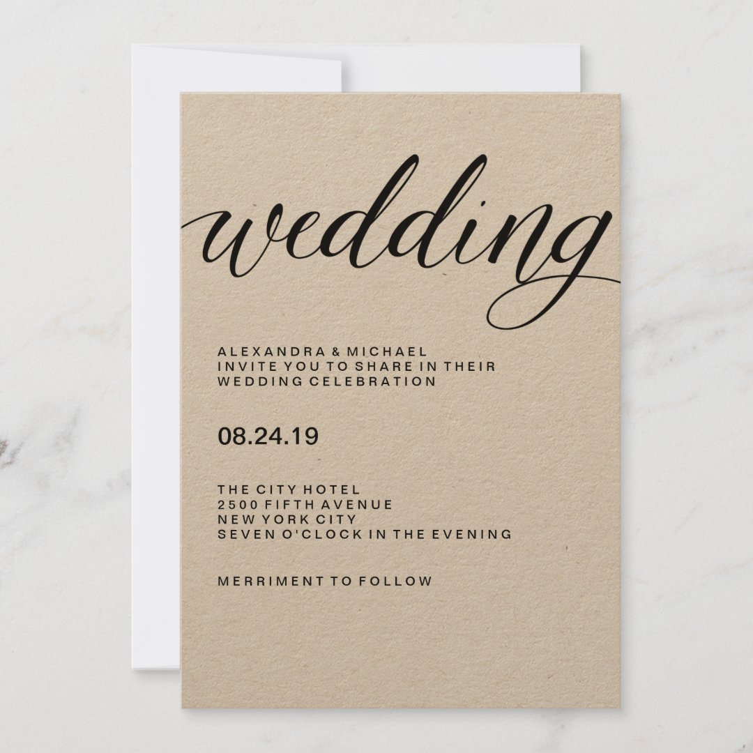 Simple Modern Typography on Kraft Paper Invitation Zazzle
