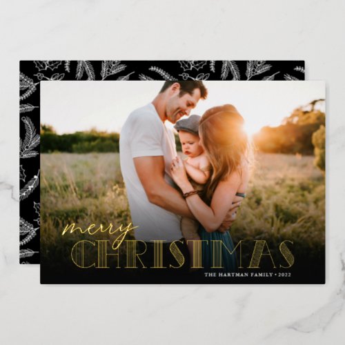 Simple Modern Typography Photo Christmas Foil Holiday Card