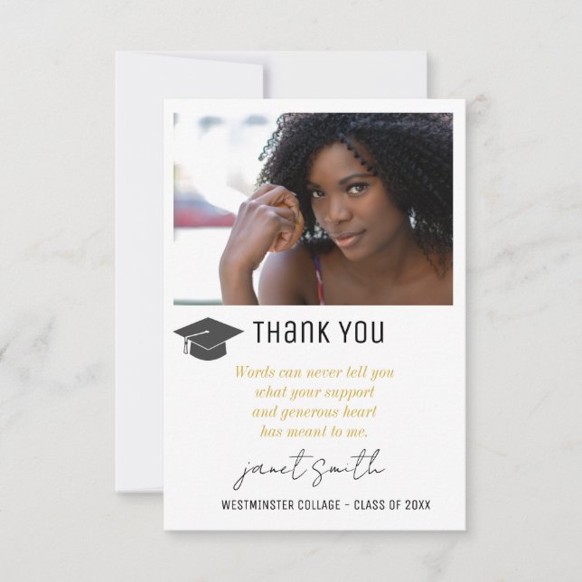 Simple Modern Typography Photo Graduation  Thank You Card (Front)