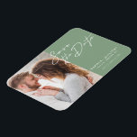 Simple Modern Typography Photo Save The Date  Magnet<br><div class="desc">Elegant and modern design features a typography script Save The Date and your favorite photo against a sage green background. Ideal to announce your upcoming wedding in a fashionable,  minimalist way. Easily customize important details and your best photo of choice.</div>