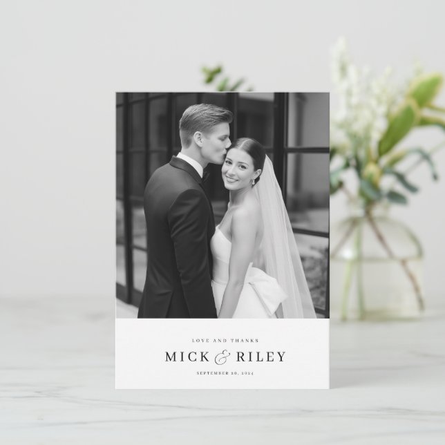 Simple Modern Typography Photo Wedding Thank You Card (Standing Front)