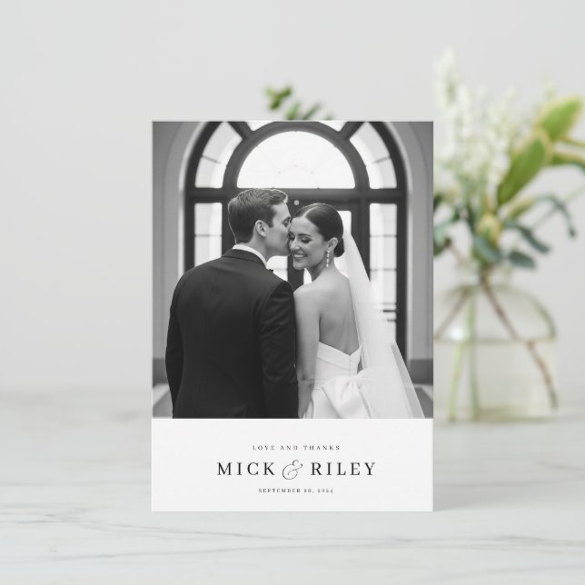 Simple Modern Typography Photo Wedding Thank You Card (Standing Front)