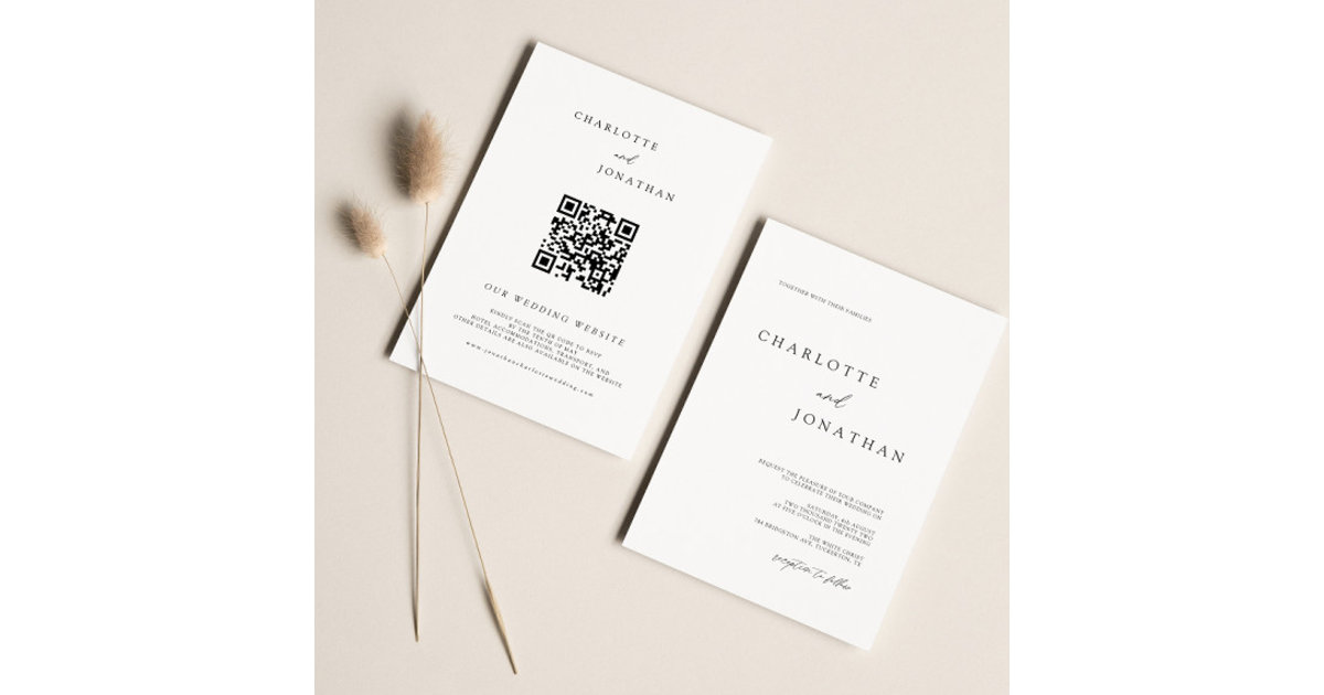Simple Modern Typography QR Code Wedding Invitation | Zazzle