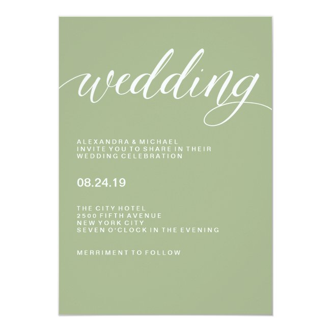 Simple Modern Typography | Sage Green Wedding Invitation