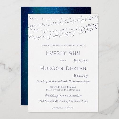 Simple Modern Typography Silver Galaxy Wedding     Foil Invitation