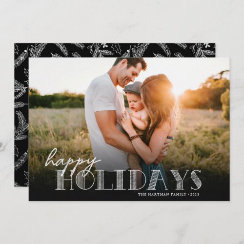 Simple Modern Typography Silver Happy Photo Holiday Card