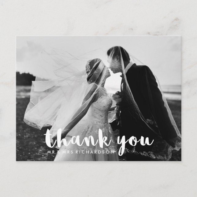 Simple Modern Typography | Wedding Photo Thank You Postcard (Front)