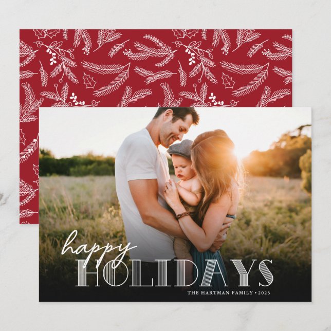 Simple Modern Typography White Happy Photo Holiday Card (Front/Back)