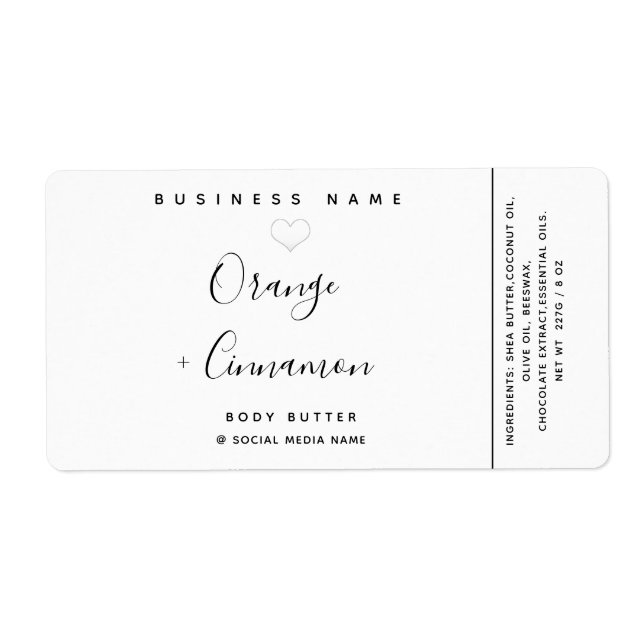 Simple modern  typography white heart Body butter  Label (Front)