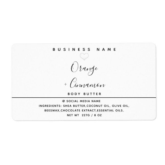 Simple modern  typography white heart Body butter  Label (Front)