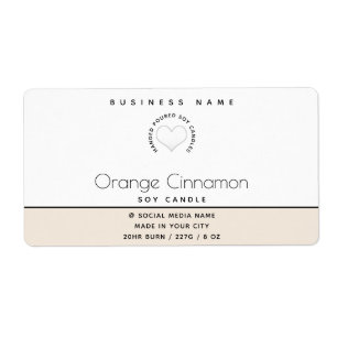 Simple modern typography white heart candle lab label