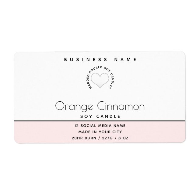 Simple modern  typography white heart  candle label (Front)