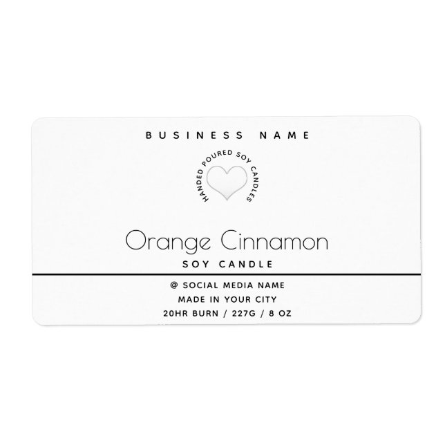 Simple modern  typography white heart  candle  label (Front)