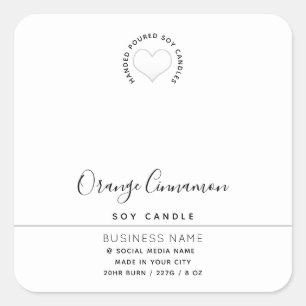 Simple modern typography white heart candle squ square sticker