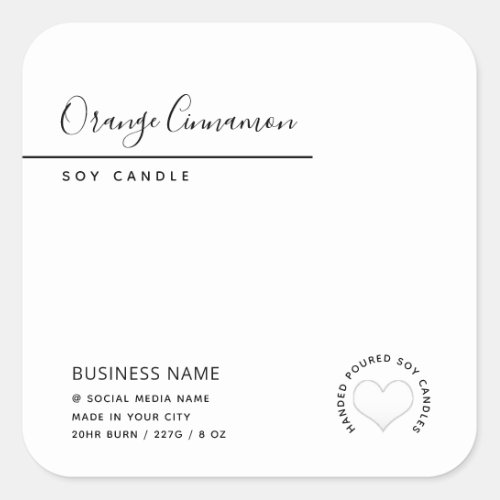 Simple modern  typography white heart  candle  square sticker