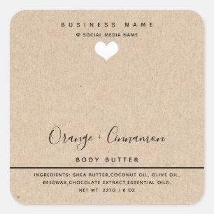 Simple modern typography white heart kraft look square sticker