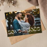 Simple modern unique type photo  save the date<br><div class="desc">Save the date! This stylish unique photo save the date design features a trendy type treatment in white at the bottom of a horizontal photo along with your custom text. It's a perfectly modern card to announce your engagement and upcoming wedding. The back is a classic light gray color with...</div>