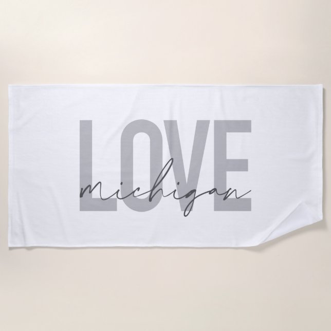 Simple, modern, urban, cool design Love Michigan Beach Towel (Front)