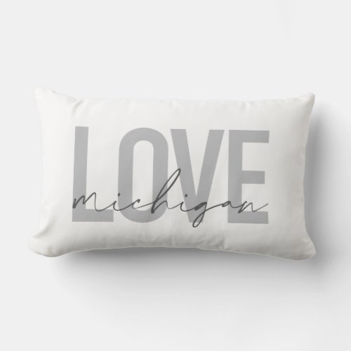 Simple modern urban cool design Love Michigan Lumbar Pillow