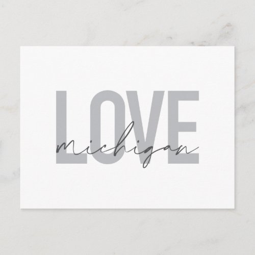 Simple modern urban cool design Love Michigan Postcard